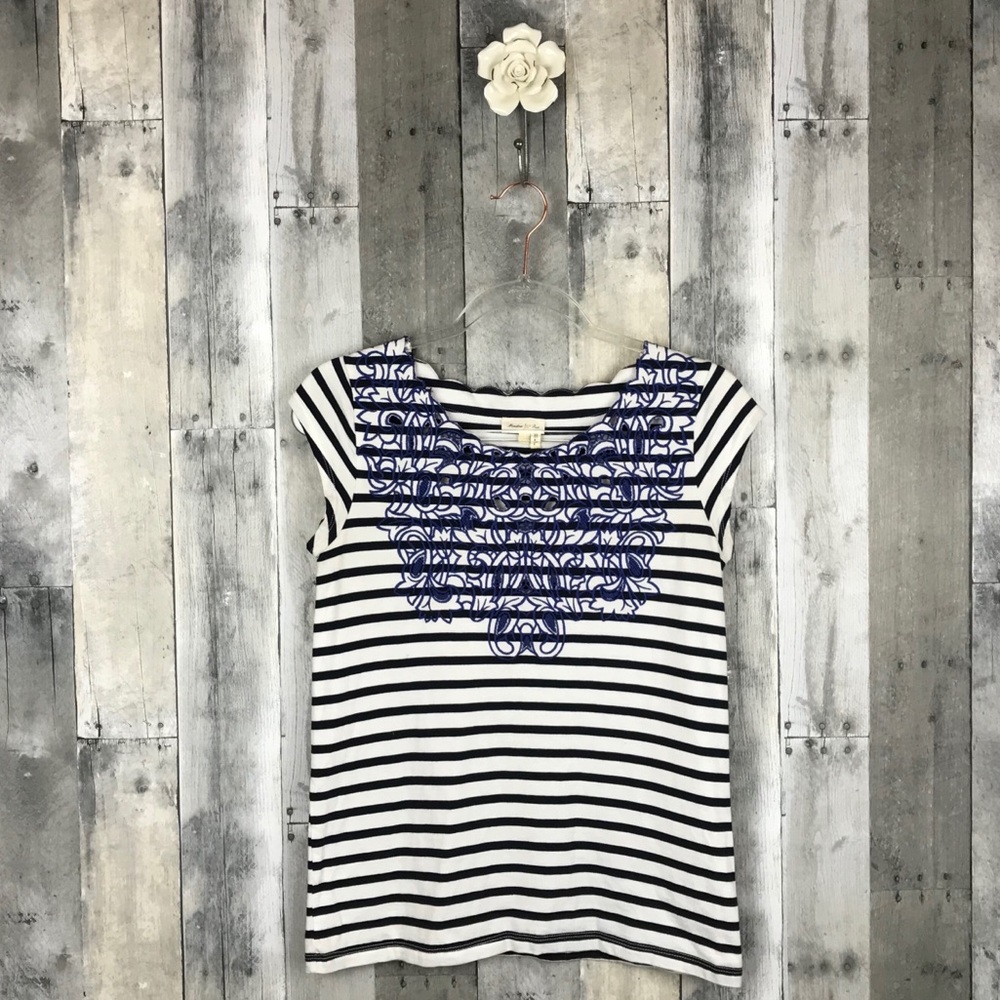 Meadow Rue Palermo Striped Embroidery Top Sm EUC - Picture 2 of 8